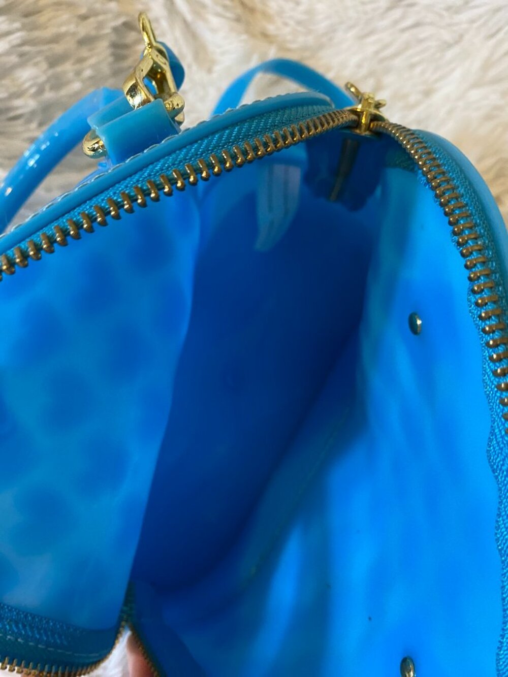 LUV BETSEY JOHNSON Aqua Jelly Heart Handbag Purse Gold Hardware Dome Satchel Bag - Picture 2 of 8